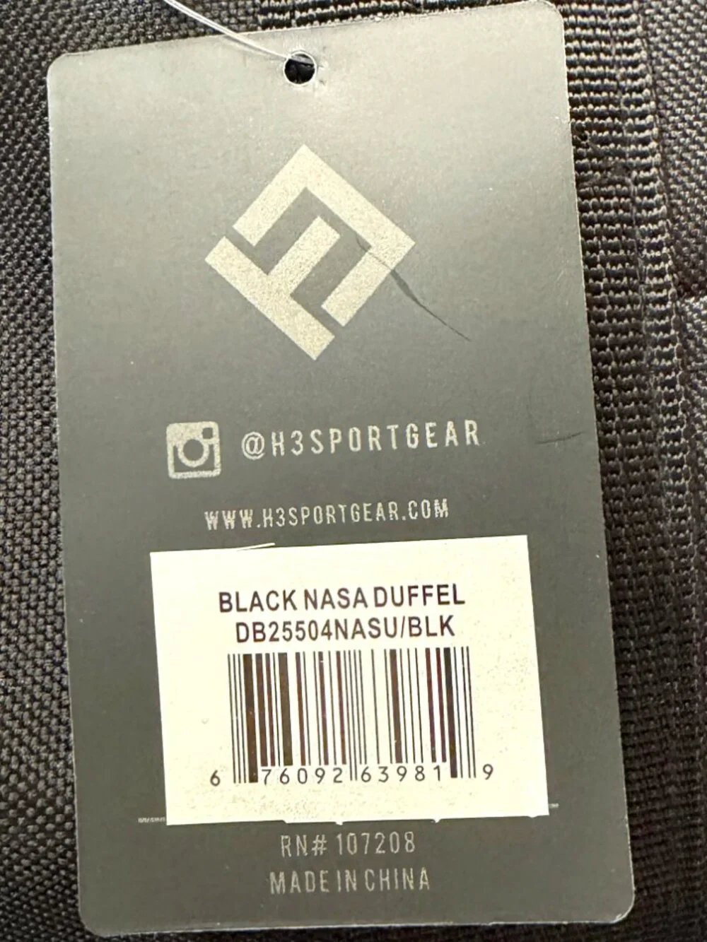 H3 Sportgear NASA Black Duffel Bag NWT